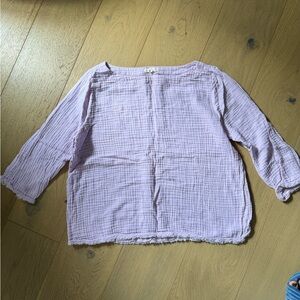 Eileen Fisher Boxy Purple lavender 3/4 Sleeve gauzy muslin Blouse top shirt L